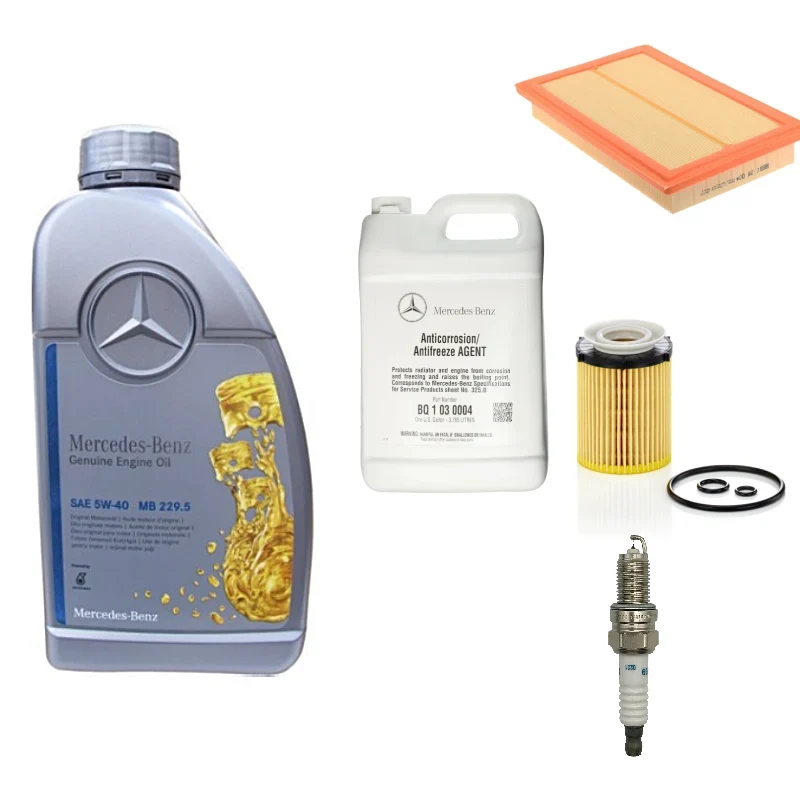 OEM Service Package for Mercedes Benz W205 C200 4 Cylender 2015-2021 Oil - Oil Filter - Air Filter - Spark Plug - Coolant